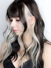 Lace Front Middle Part Black Silver Wig with Bangs W34
